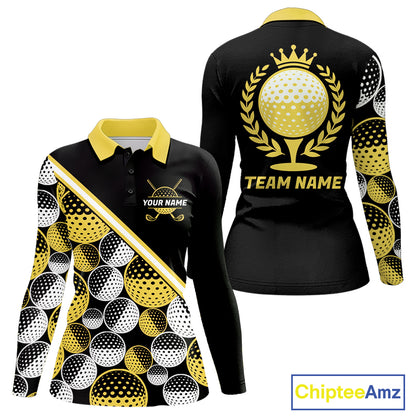 Golf Balls Yellow Pattern Womens Golf Polo Shirts Custom Golf Apparel For Familly Team Shirt NHT708