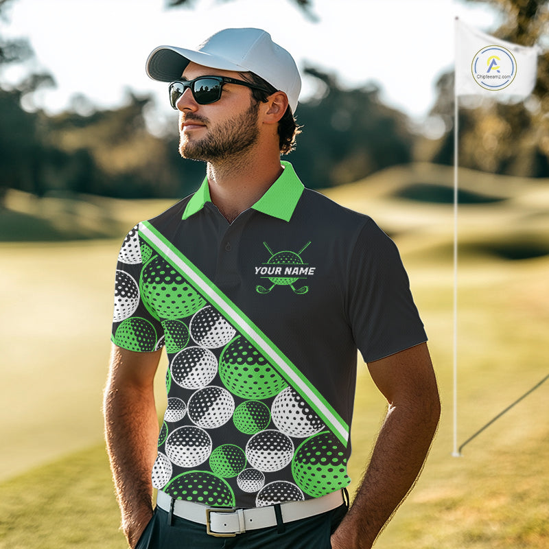 Golf Balls Green Pattern Mens Golf Polo Shirts Custom Golf Apparel For Familly Team Shirt NHT709