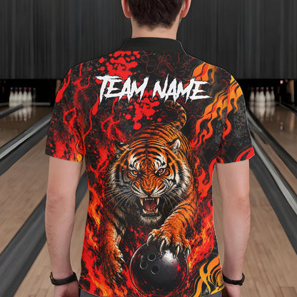 Tiger Bowling Polo Shirt Custom Name Team Quarter Zip Bowling Jersey For Men NHT1349