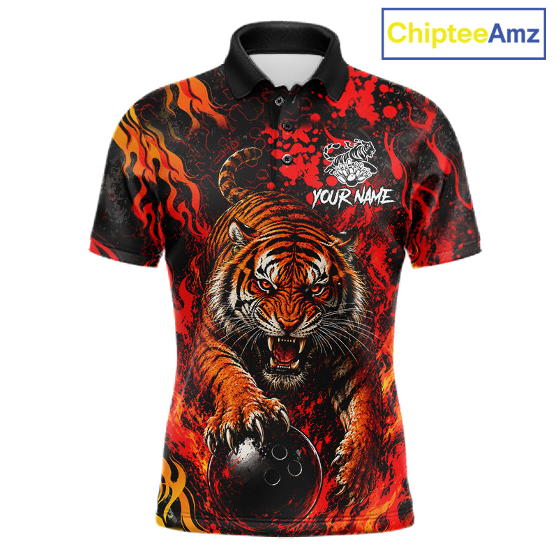 Tiger Bowling Polo Shirt Custom Name Team Quarter Zip Bowling Jersey For Men NHT1349