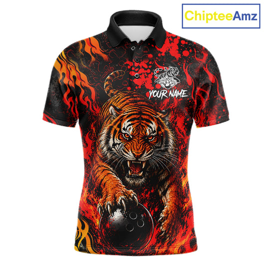 Tiger Bowling Polo Shirt Custom Name Team Quarter Zip Bowling Jersey For Men NHT1349