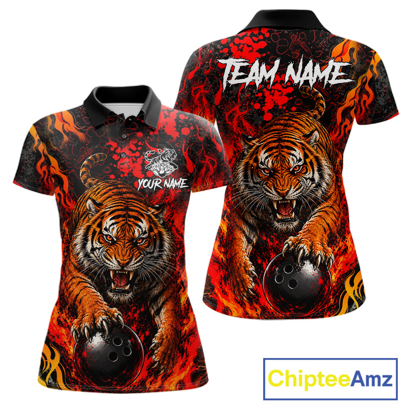 Tiger Bowling Polo Shirt Custom Name Team Quarter Zip Bowling Jersey For Women NHT1349
