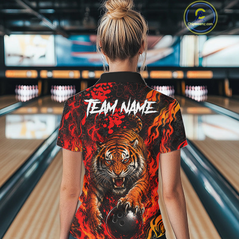 Tiger Bowling Polo Shirt Custom Name Team Quarter Zip Bowling Jersey For Women NHT1349