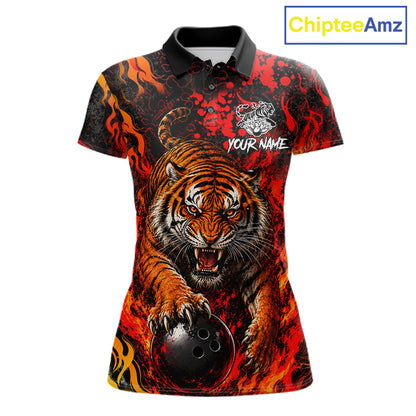 Tiger Bowling Polo Shirt Custom Name Team Quarter Zip Bowling Jersey For Women NHT1349