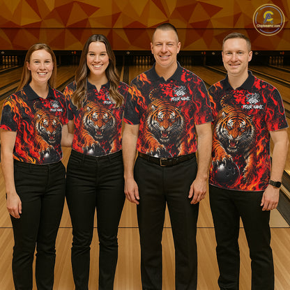 Tiger Bowling Polo Shirt Custom Name Team Quarter Zip Bowling Jersey For Men NHT1349