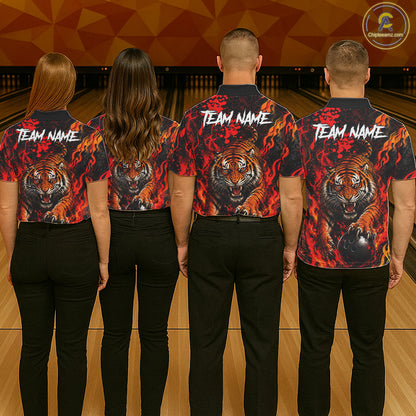 Tiger Bowling Polo Shirt Custom Name Team Quarter Zip Bowling Jersey For Men NHT1349