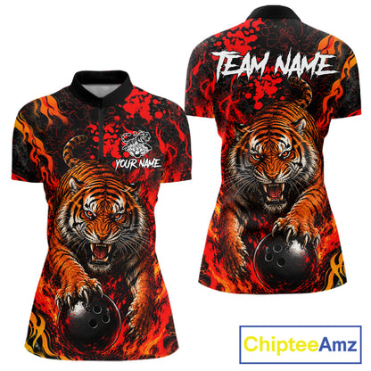 Tiger Bowling Polo Shirt Custom Name Team Quarter Zip Bowling Jersey For Women NHT1349