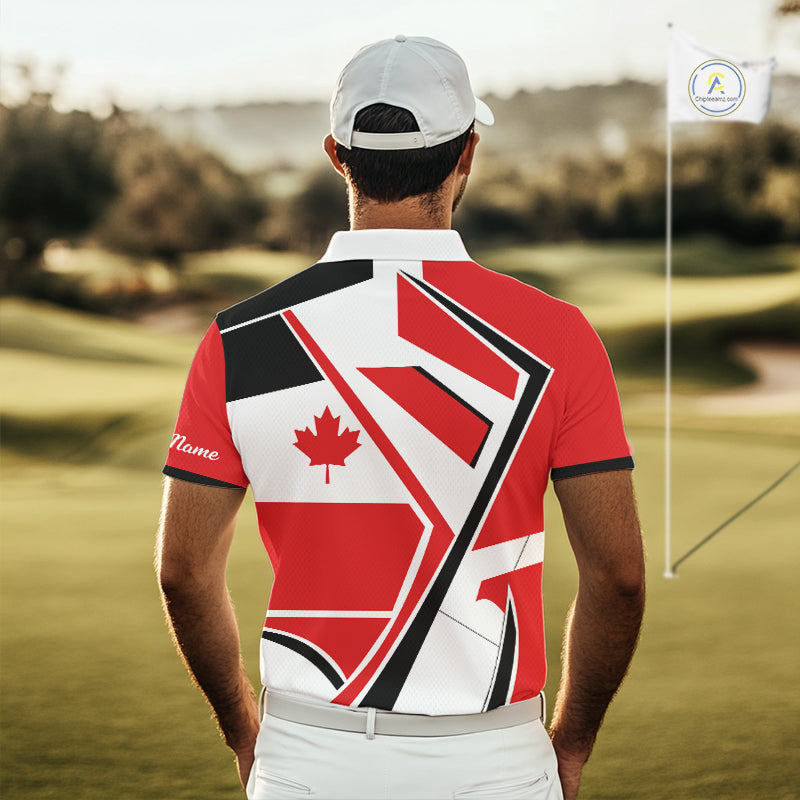 Personalized Canada Flag Mens Golf Polo Shirt, Patriotic Golf Gifts For Golf Lover NHT733