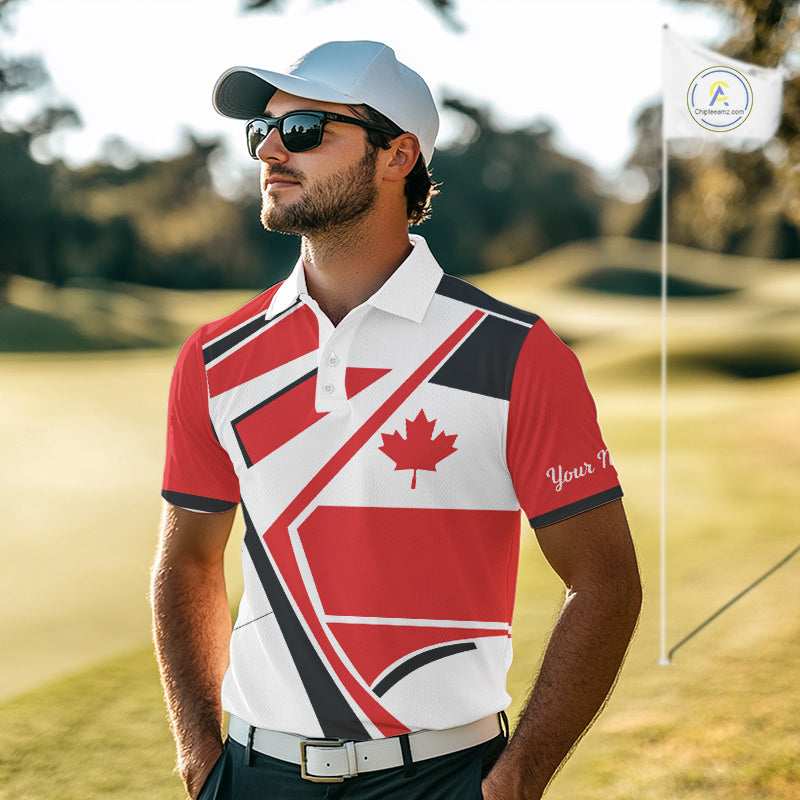 Personalized Canada Flag Mens Golf Polo Shirt, Patriotic Golf Gifts For Golf Lover NHT733