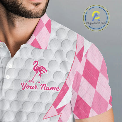 Pink Argyle Plaid Pattern Funny Flamingo Golf Wine Mens Golf Polos Shirt Custom Funny Golf Shirt For Ladies NHT738