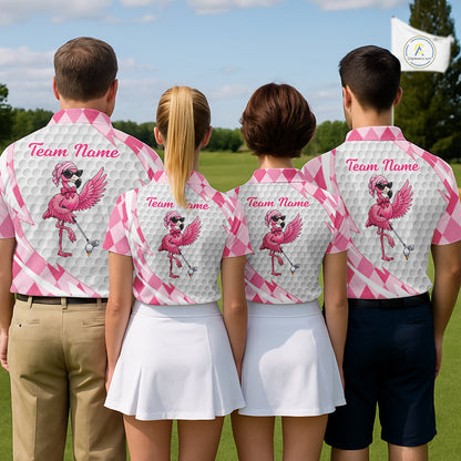 Pink Argyle Plaid Pattern Funny Flamingo Golf Wine Mens Golf Polos Shirt Custom Funny Golf Shirt For Ladies NHT738