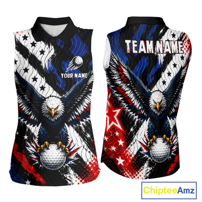 American Flag Eagle Womens Sleeveless Golf Polo Shirts Custom Patriotic Eagle Golf Jersey NHT903