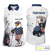 Load image into Gallery viewer, Custom Patriotic Womens Sleeveless Golf Polo Shirt – American Eagle Golf Team Polo With Personalized Name 