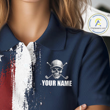 Load image into Gallery viewer, Personalized Skull Eagle Womens Golf Polo Shirt American Flag Patriotic Golf Shirt Custom Name 