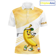 Load image into Gallery viewer, Funny Banana Golf Polo Shirt Custom Name – Cute Banana Golfer Golf Polo For Men 