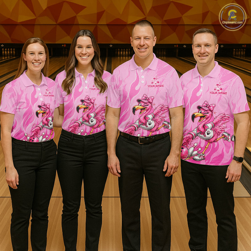 Men's Custom Flamingo Bowling Shirt Pink Personalized Team Bowling Polo Funny Bowling Jersey Gift NHT1230