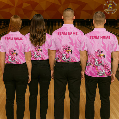 Men's Custom Flamingo Bowling Shirt Pink Personalized Team Bowling Polo Funny Bowling Jersey Gift NHT1230