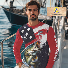 Load image into Gallery viewer, Personalized Bass Fishing Jerseys, Custom American Flag Bass Fishing Shirts Long Sleeve NHT414