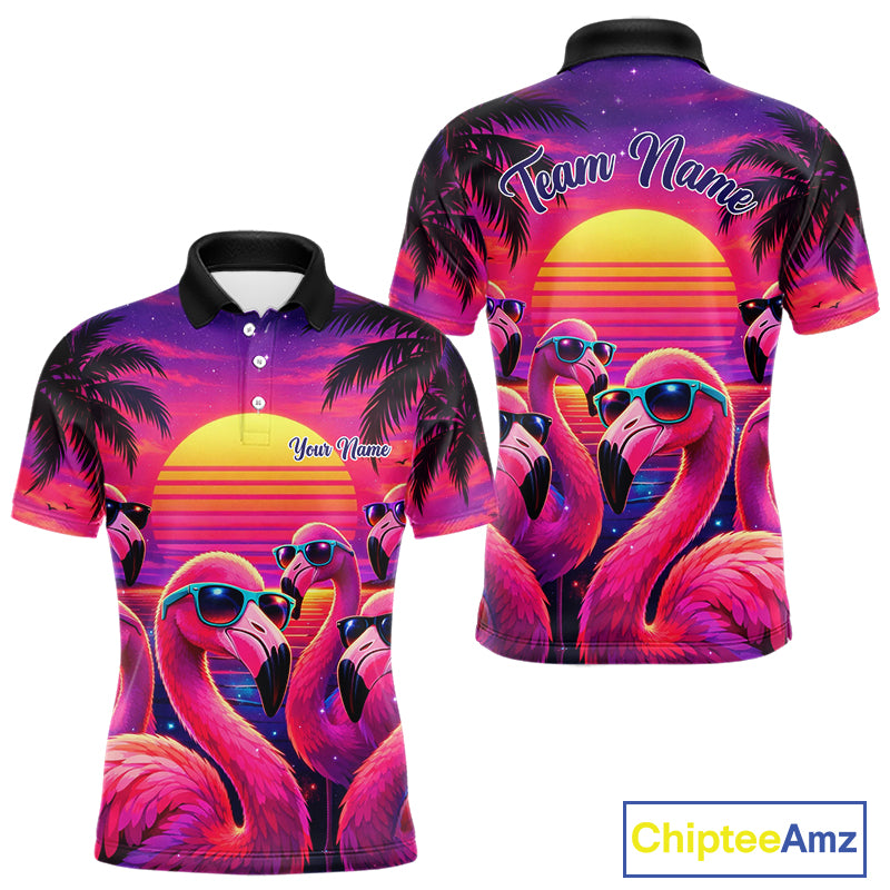 Custom Neon Flamingo Paradise Mens Golf Shirt Polo, Cool Flamingo Golf Team Outfits NHT548