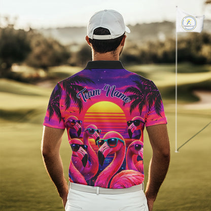 Custom Neon Flamingo Paradise Mens Golf Shirt Polo, Cool Flamingo Golf Team Outfits NHT548