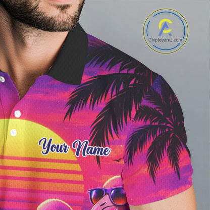 Custom Neon Flamingo Paradise Mens Golf Shirt Polo, Cool Flamingo Golf Team Outfits NHT548