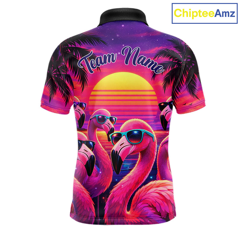 Custom Neon Flamingo Paradise Mens Golf Shirt Polo, Cool Flamingo Golf Team Outfits NHT548