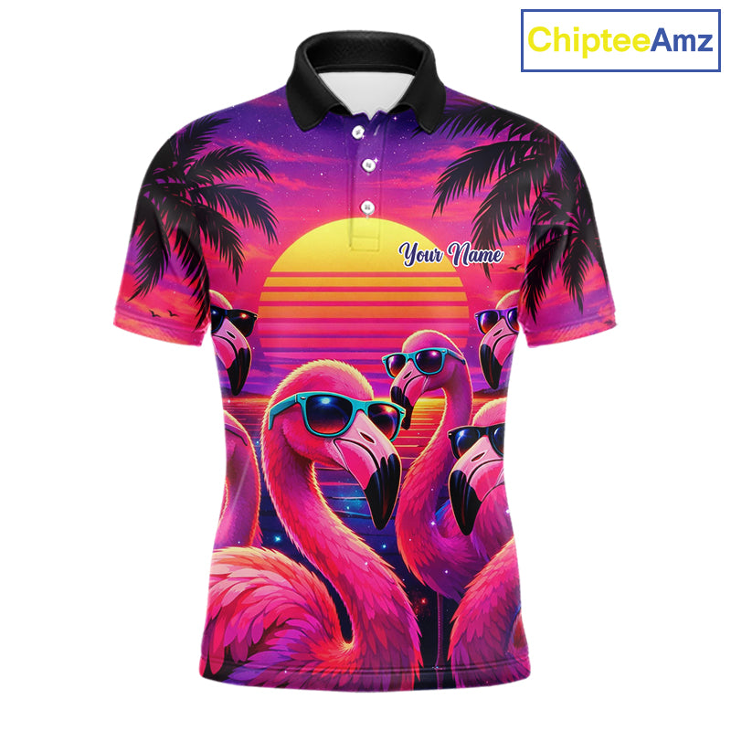 Custom Neon Flamingo Paradise Mens Golf Shirt Polo, Cool Flamingo Golf Team Outfits NHT548