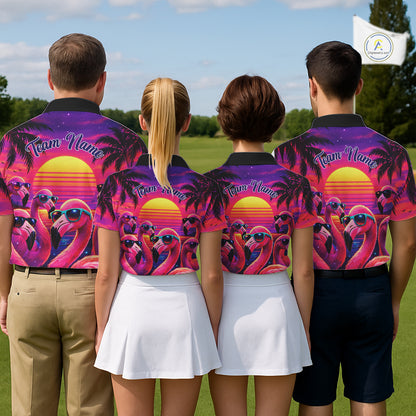Custom Neon Flamingo Paradise Mens Golf Shirt Polo, Cool Flamingo Golf Team Outfits NHT548