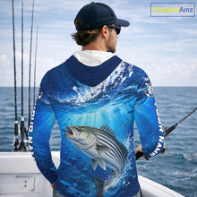 Load image into Gallery viewer, Striped Bass Fishing Jersey Ocean Blue 3D All Over Print Long Sleeve Hooded Performance Shirt NHT1084