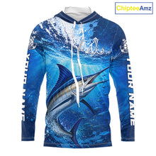 Load image into Gallery viewer, Marlin Fishing Jersey Ocean Blue 3D All Over Print Long Sleeve Hooded Performance Shirt NHT1085