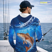 Load image into Gallery viewer, Redfish (Red Drum) Fishing Jersey Ocean Blue 3D All Over Print Long Sleeve Hooded Performance Shirt NHT1086
