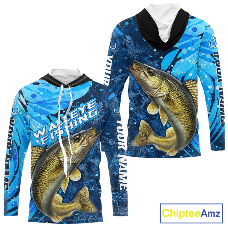 Walleye Fishing Shirts Hooded For Men, Ice Fishing Shirts, Walleye Long Sleeve Fishing Gift NHT1389