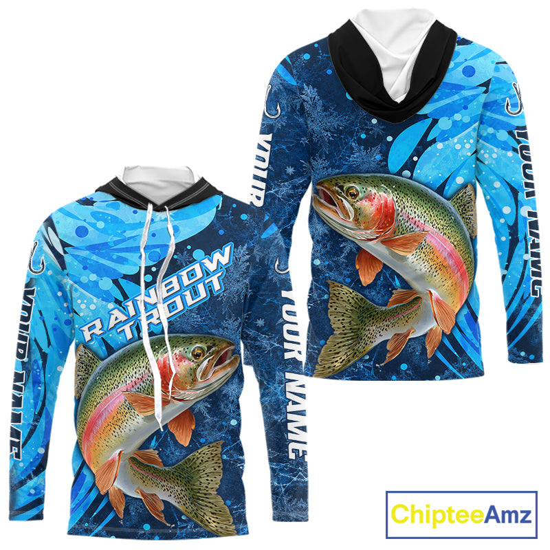 Rainbow Trout Fishing Shirts Hooded For Men, Ice Fishing Shirts, Rainbow Trout Long Sleeve Fishing Gift NHT1390