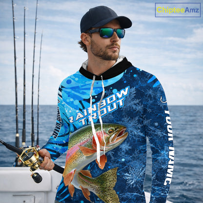 Rainbow Trout Fishing Shirts Hooded For Men, Ice Fishing Shirts, Rainbow Trout Long Sleeve Fishing Gift NHT1390