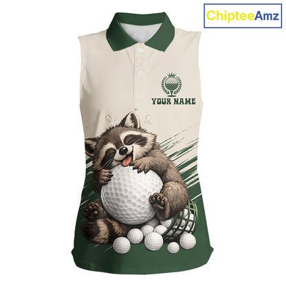 Custom Green Raccoon Golf Jersey For Womens, Custom Name Funny Golf Top For Team NHT935