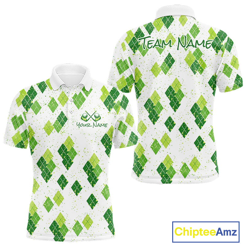 Green Argyle Mens Golf Polo Shirt, Pattern Golf Shirts Custom Team Golf Polo NHT574