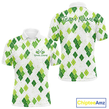 Green Argyle Mens Golf Polo Shirt, Pattern Golf Shirts Custom Team Golf Polo NHT574