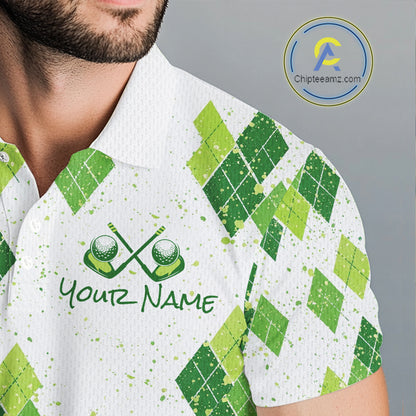 Green Argyle Mens Golf Polo Shirt, Pattern Golf Shirts Custom Team Golf Polo NHT574