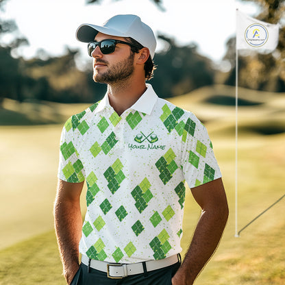 Green Argyle Mens Golf Polo Shirt, Pattern Golf Shirts Custom Team Golf Polo NHT574