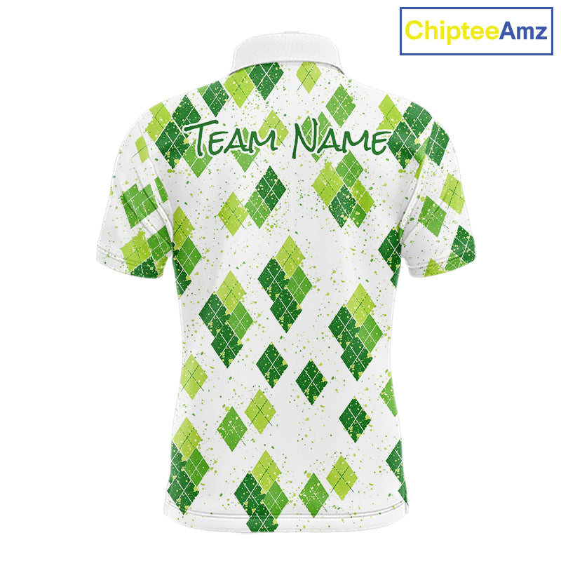 Green Argyle Mens Golf Polo Shirt, Pattern Golf Shirts Custom Team Golf Polo NHT574
