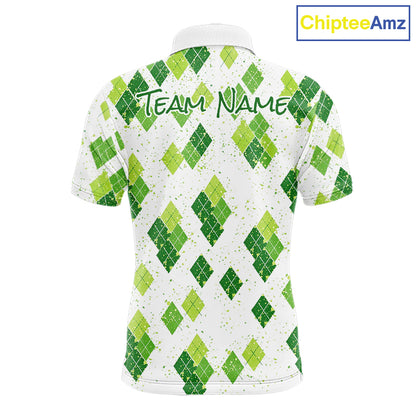 Green Argyle Mens Golf Polo Shirt, Pattern Golf Shirts Custom Team Golf Polo NHT574
