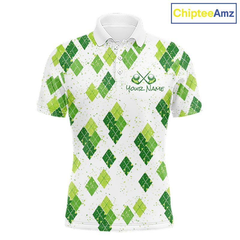 Green Argyle Mens Golf Polo Shirt, Pattern Golf Shirts Custom Team Golf Polo NHT574