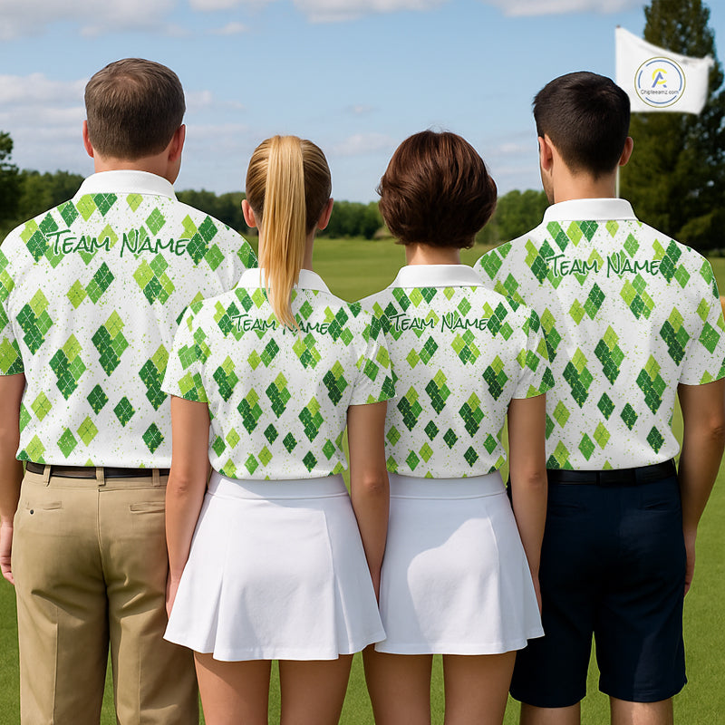 Green Argyle Mens Golf Polo Shirt, Pattern Golf Shirts Custom Team Golf Polo NHT574