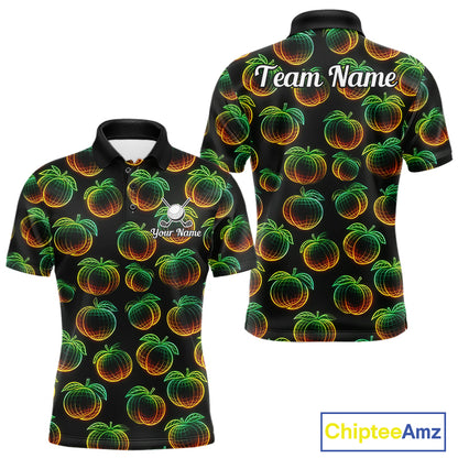 Funny Neon Colorful Peach In Dark Golf Men's Polo Shirt, Funny Fruit Pattern Polo Top NHT578
