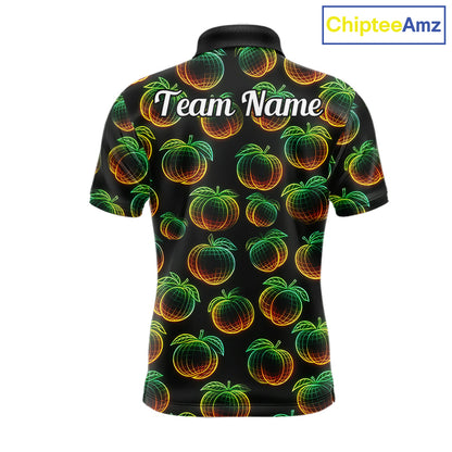 Funny Neon Colorful Peach In Dark Golf Men's Polo Shirt, Funny Fruit Pattern Polo Top NHT578