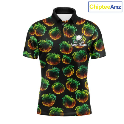 Funny Neon Colorful Peach In Dark Golf Men's Polo Shirt, Funny Fruit Pattern Polo Top NHT578