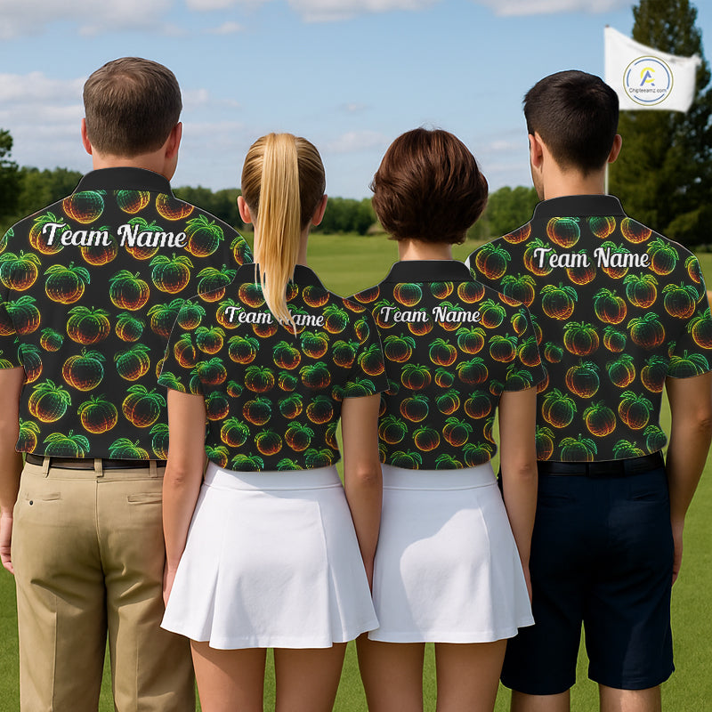Funny Neon Colorful Peach In Dark Golf Men's Polo Shirt, Funny Fruit Pattern Polo Top NHT578