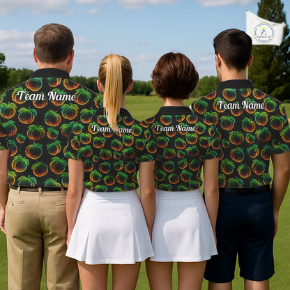 Funny Neon Colorful Peach In Dark Golf Men's Polo Shirt, Funny Fruit Pattern Polo Top NHT578
