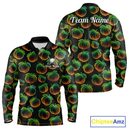 Funny Neon Colorful Peach In Dark Golf Men's Polo Shirt, Funny Fruit Pattern Polo Top NHT578