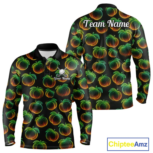 Funny Neon Colorful Peach In Dark Golf Men's Polo Shirt, Funny Fruit Pattern Polo Top NHT578